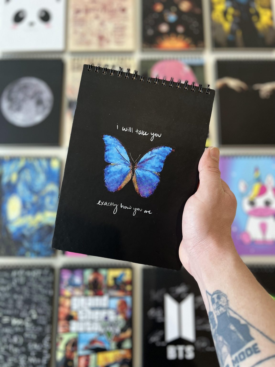 دفترچه جلد چوبیblue butterfly