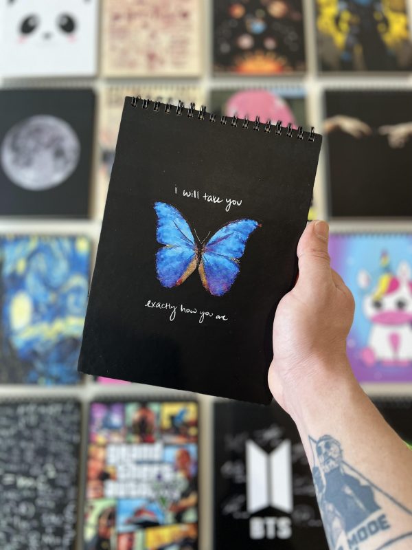 دفترچه جلد چوبیblue butterfly